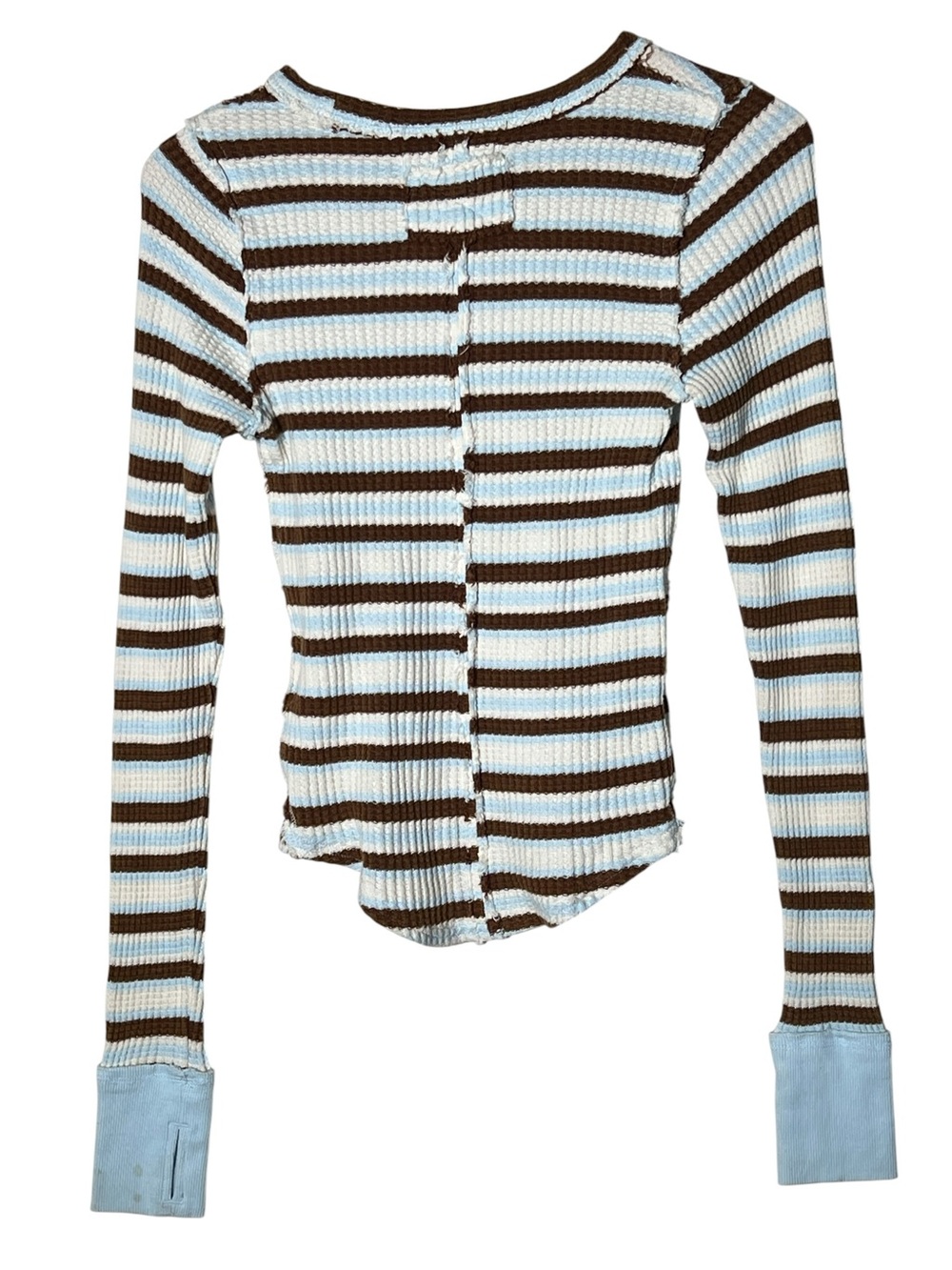 Free People blue and brown striped waffle knit sweater top size small S B139 - Picture 6 of 6